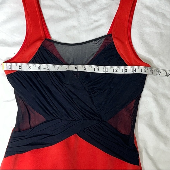 2b Bebe Bodycon Gia Mesh Front Cross Mini Dress Red Black Cocktail Party Y2K - Picture 12 of 16